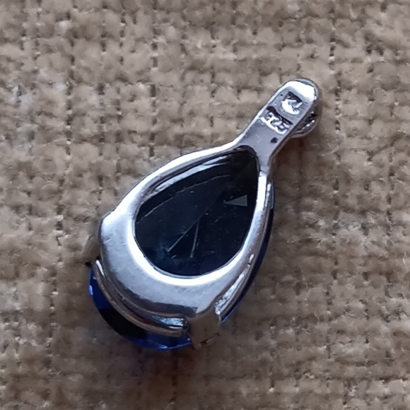 Faux Blue Sapphire Tear Drop Silver Pendant - Picture 3 of 10